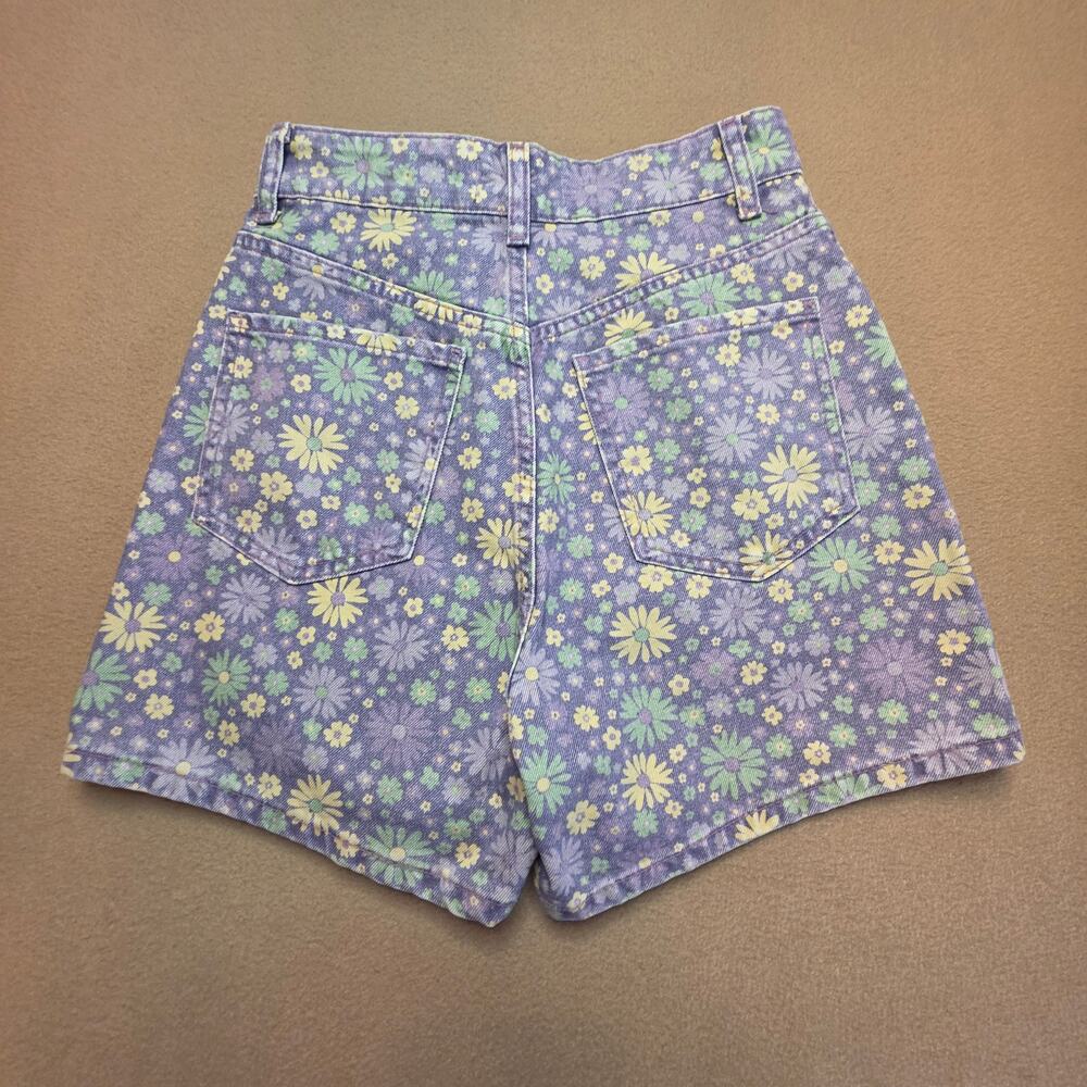 Zara High-Rise Purple Floral Denim Shorts Sz 2 NWT Button Fly - Picture 3 of 11